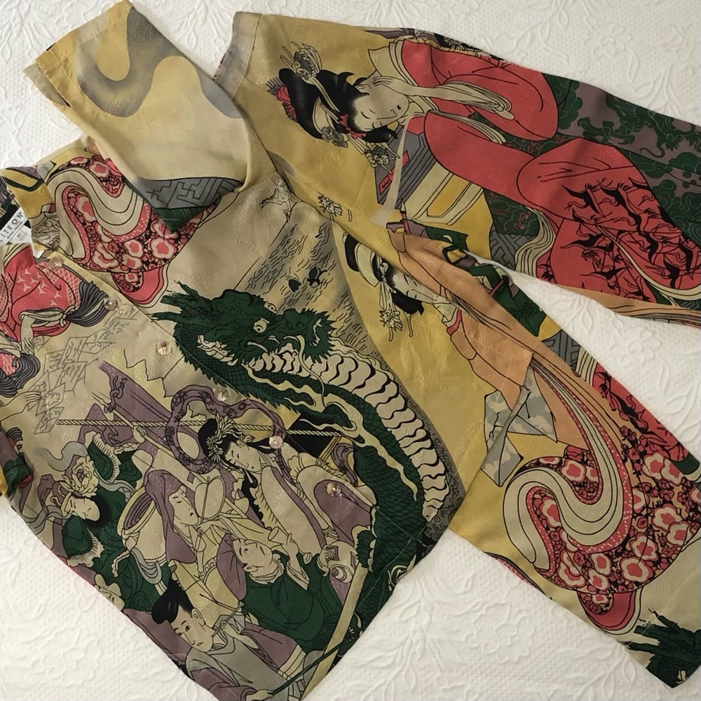 Citron Santa Monica Set 2pc Capri/Long Shorts Geisha Dragon 3/4 Sleeves XS - Picture 3 of 12